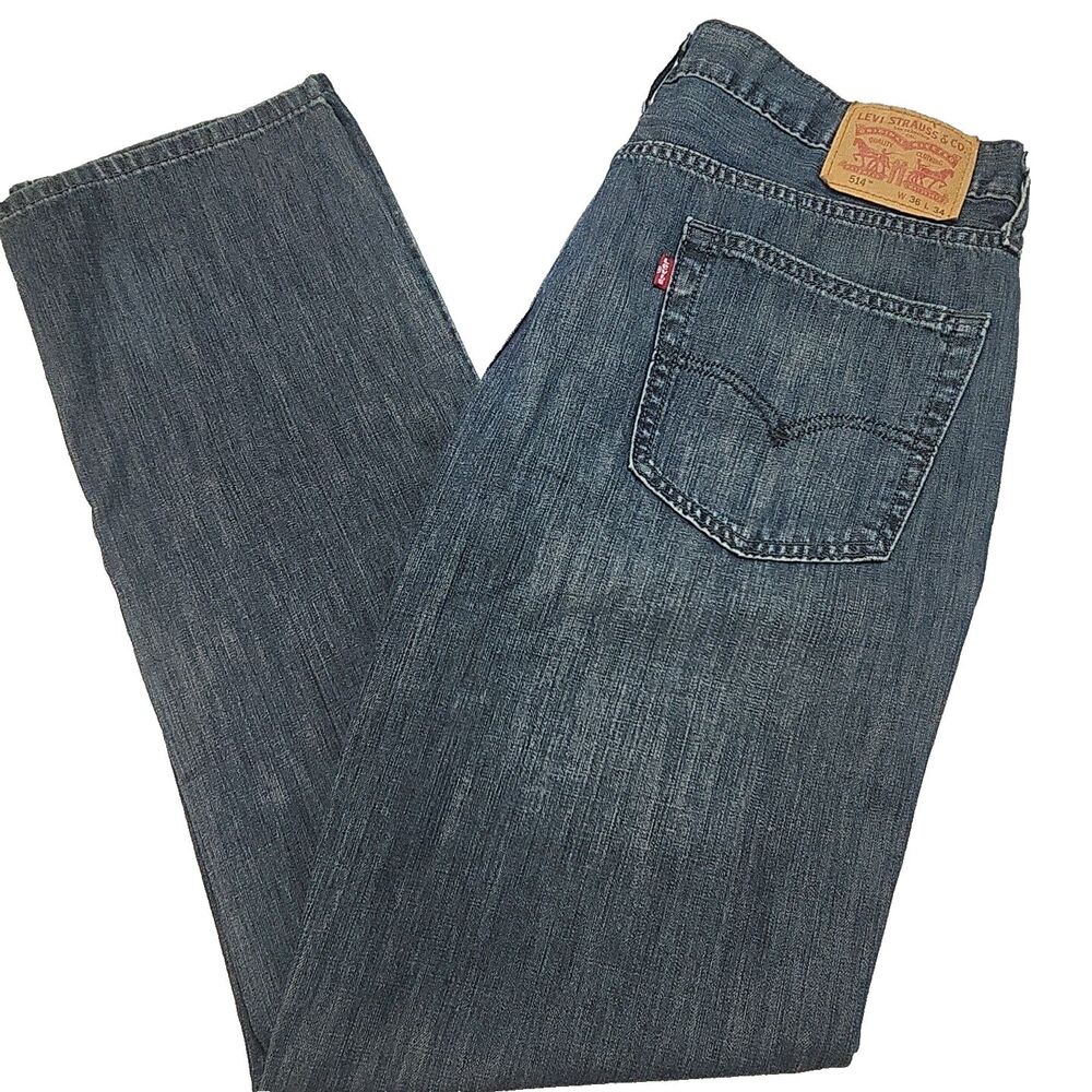 Levi's 514 Jeans Straight Fit Men Sz 36 x 34 Blue Dark Wash Denim Cotton Classic